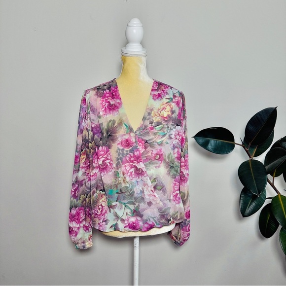 Bellatrix Tops - Bellatrix sheer floral wrap blouse